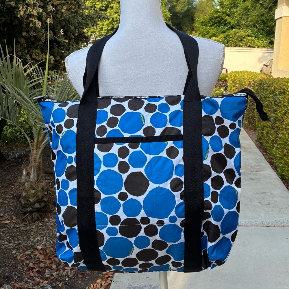 Stylish Blue and Black Polka Dot Tote Bag